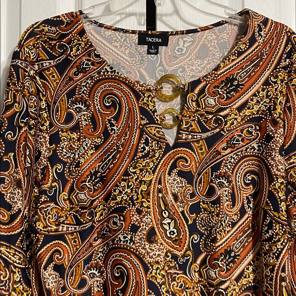 Tacera Shift Dress Multi-color Paisley Boho floral dress size LARGE - Picture 2 of 14